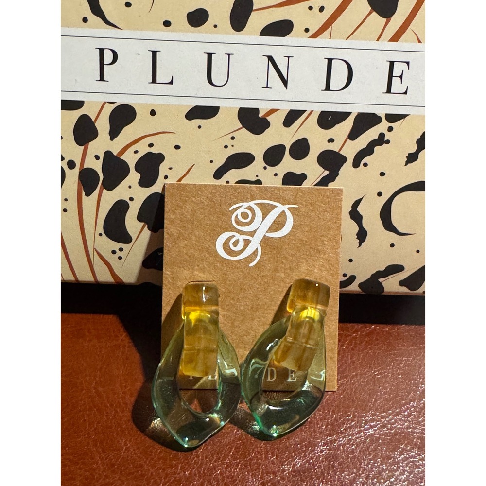 Plunder Design Earrings Amber Teal Green Two Tone Geometric Acrylic Link Dangle